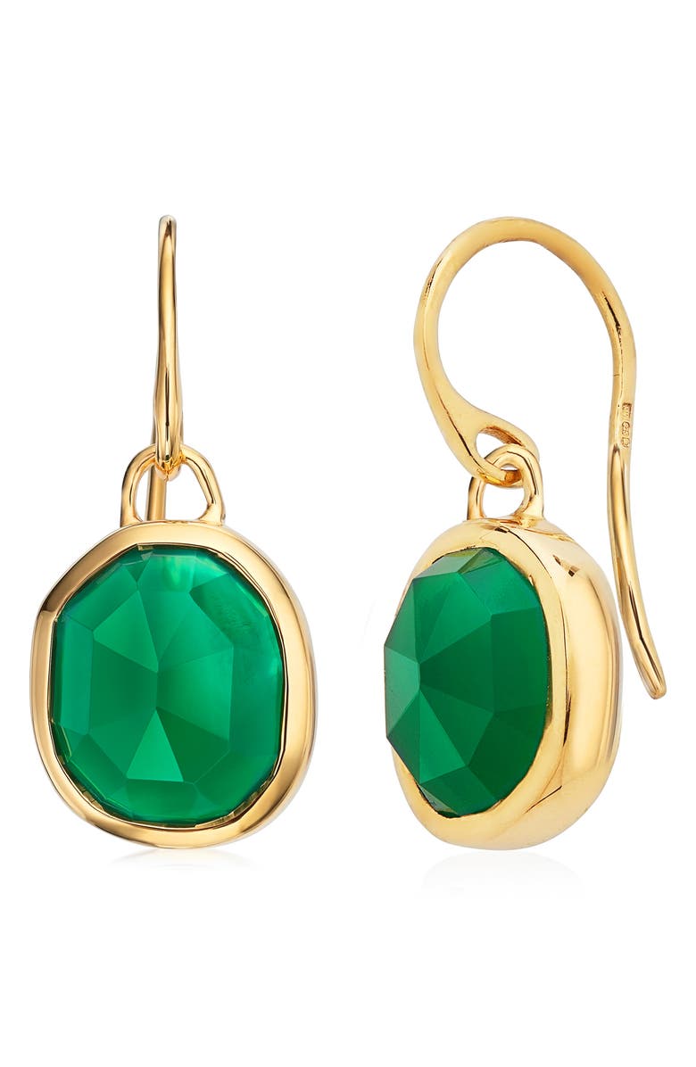Monica Vinader Siren Bezel Set Drop Earrings, Alternate, color, Gold/ Green Onyx