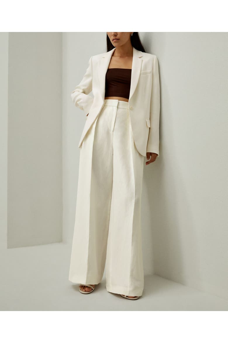 Women's Front-Pleated Silk-Linen Blend Trousers, Alternate, color, Natural White