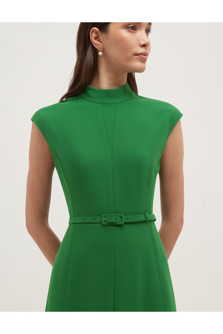 Mae Sculpted High Neck Belted Midi Dress, Alternate, color, Sprucegreen