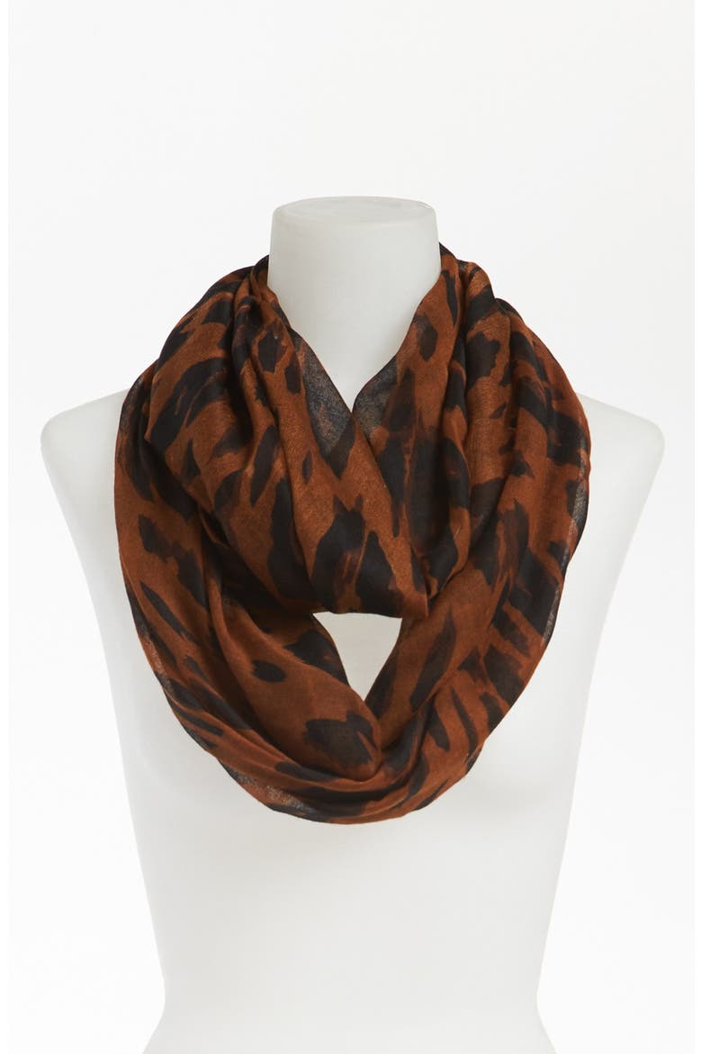 Leopard Print Infinity Scarf, Main, color, BROWN