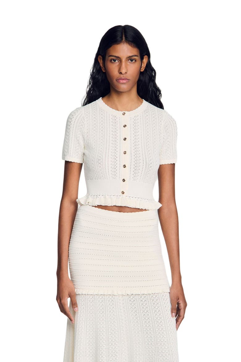 Pointelle knit cardigan, Alternate, color, Ecru