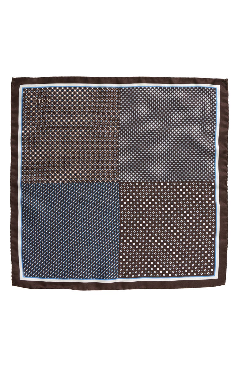 Eton Quadrant Silk Pocket Square, Alternate, color, Off White/ Brown