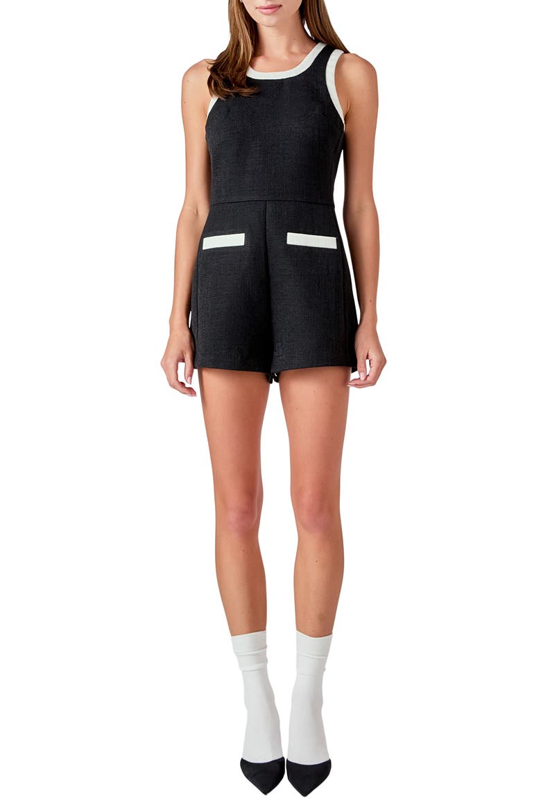 Contrast Romper, Main, color, BLACK