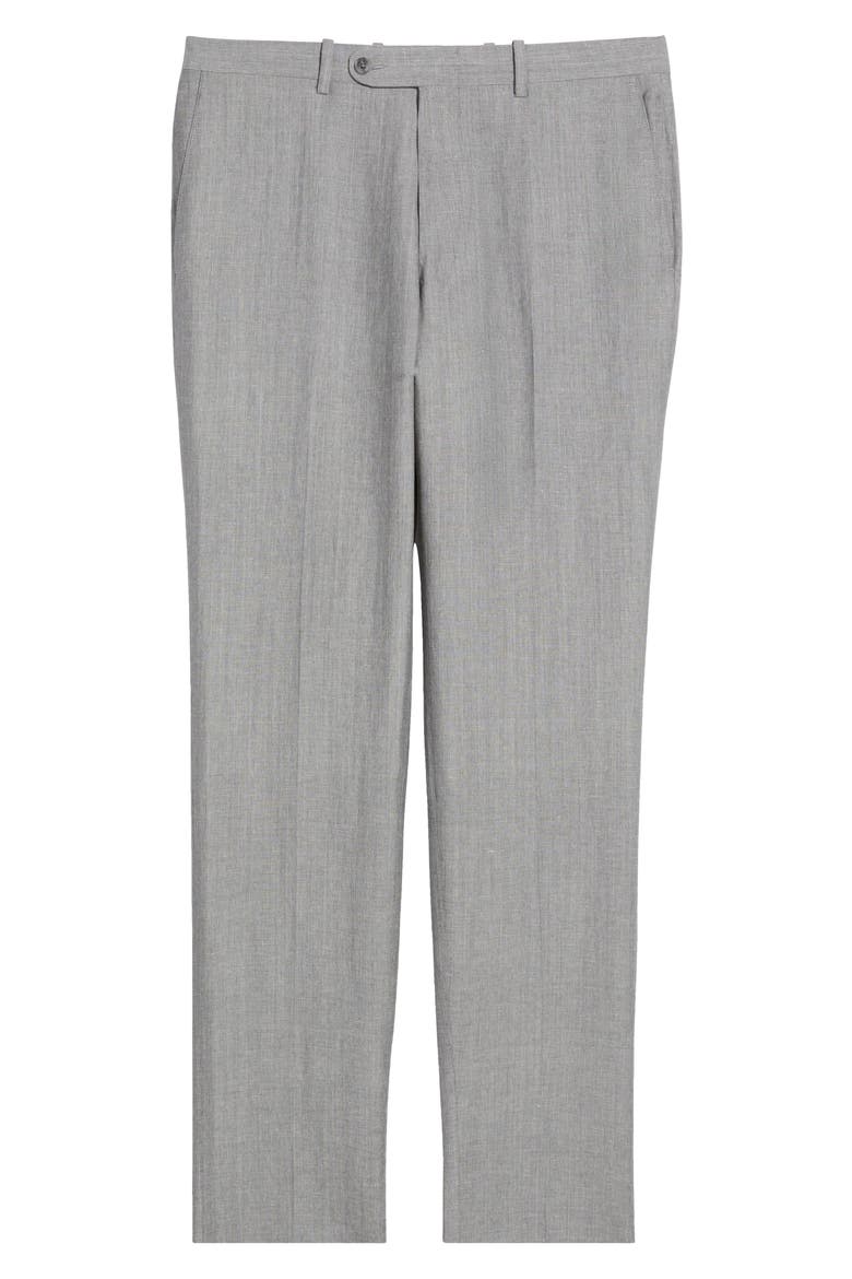 Harker Grey Mélange Flat Front Wool & Linen Dress Pants, Alternate, color, LIGHT GREY