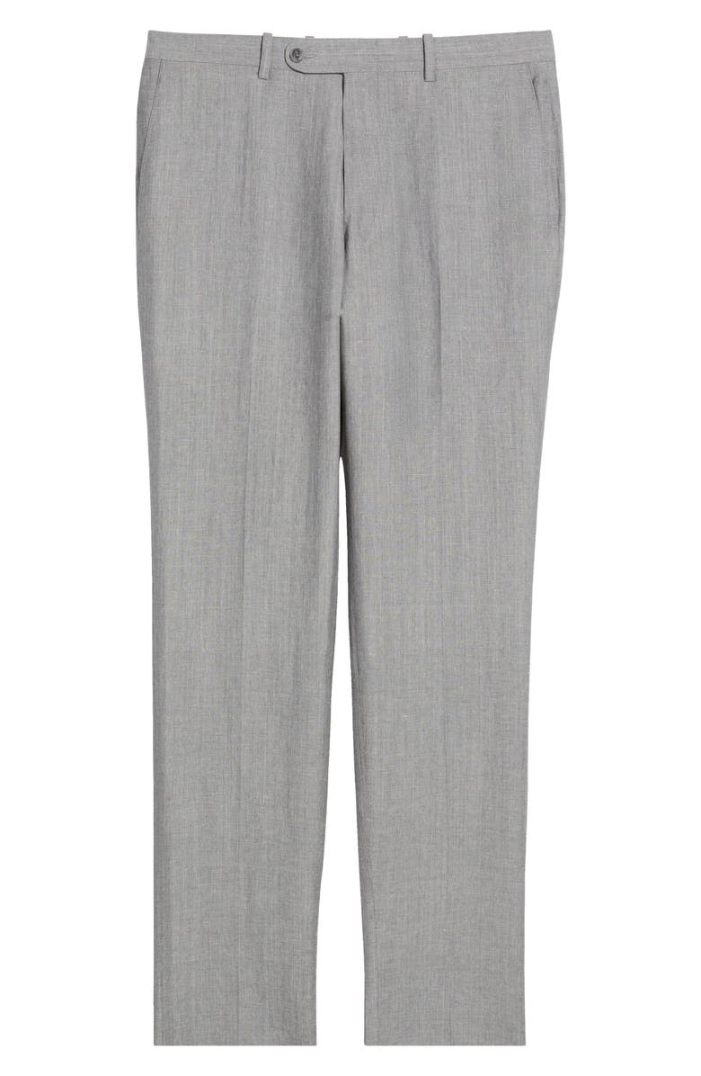Peter Millar Harker Grey Mélange Flat Front Wool & Linen Dress Pants, Alternate, color, Light Grey