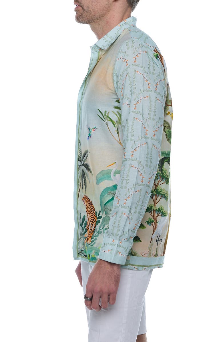 RANEES Extra Trim Fit Print Linen & Cotton Button-Up Resort Shirt, Alternate, color,