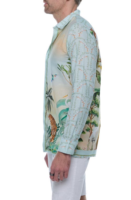 Ranee's Ranees Extra Trim Fit Print Linen & Cotton Button-up Resort Shirt In Beige