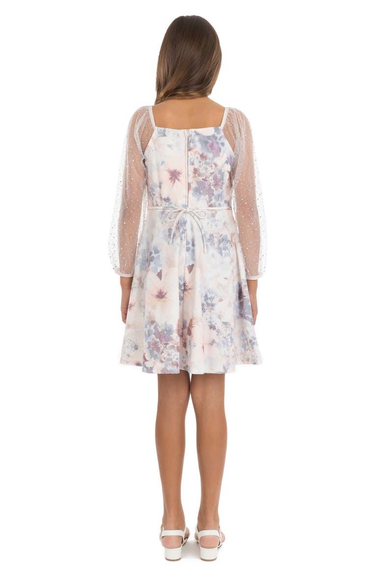 Kids' Floral Long Sleeve Scuba Dress, Alternate, color, CORAL PEACH/ BLUE MULTI