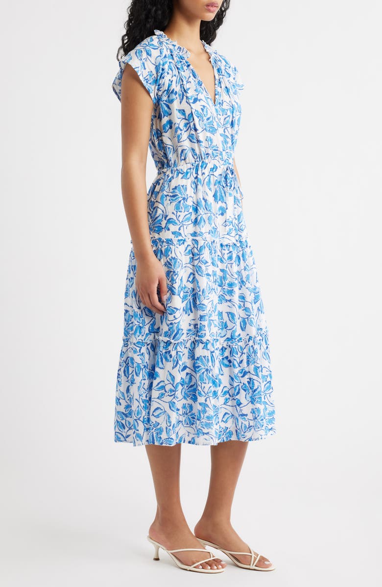 Rails Juni Floral Tie Waist Linen Blend Midi Dress, Alternate, color, Azure Jasmine