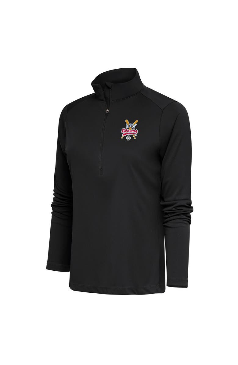 ANTIGUA Women's Antigua Charcoal Indianapolis Clowns Tribute Half-Zip Pullover Top, Main, color, 
