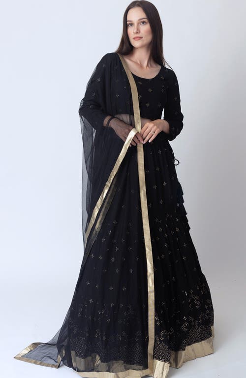 Raas Asha Sequins Embroidered Lehenga Choli In Black And Gold