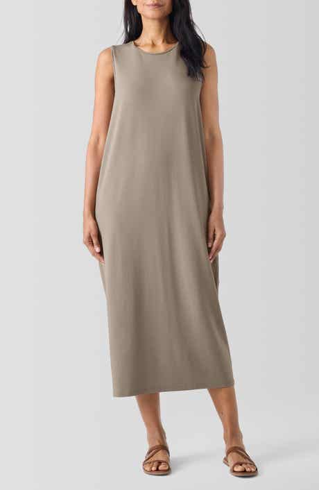 Eileen Fisher Round Neck Oval Stretch Sleeveless Midi Dress