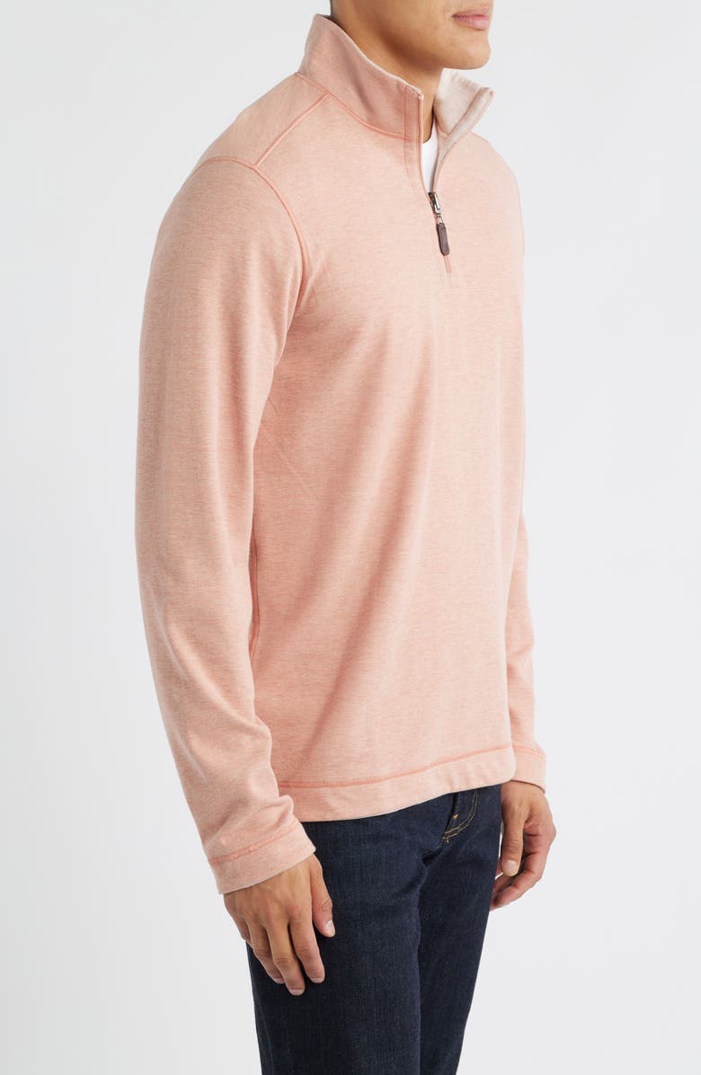 Johnston & Murphy Icon Reversible Cotton Blend Quarter Zip Pullover, Alternate, color, Peach/ White