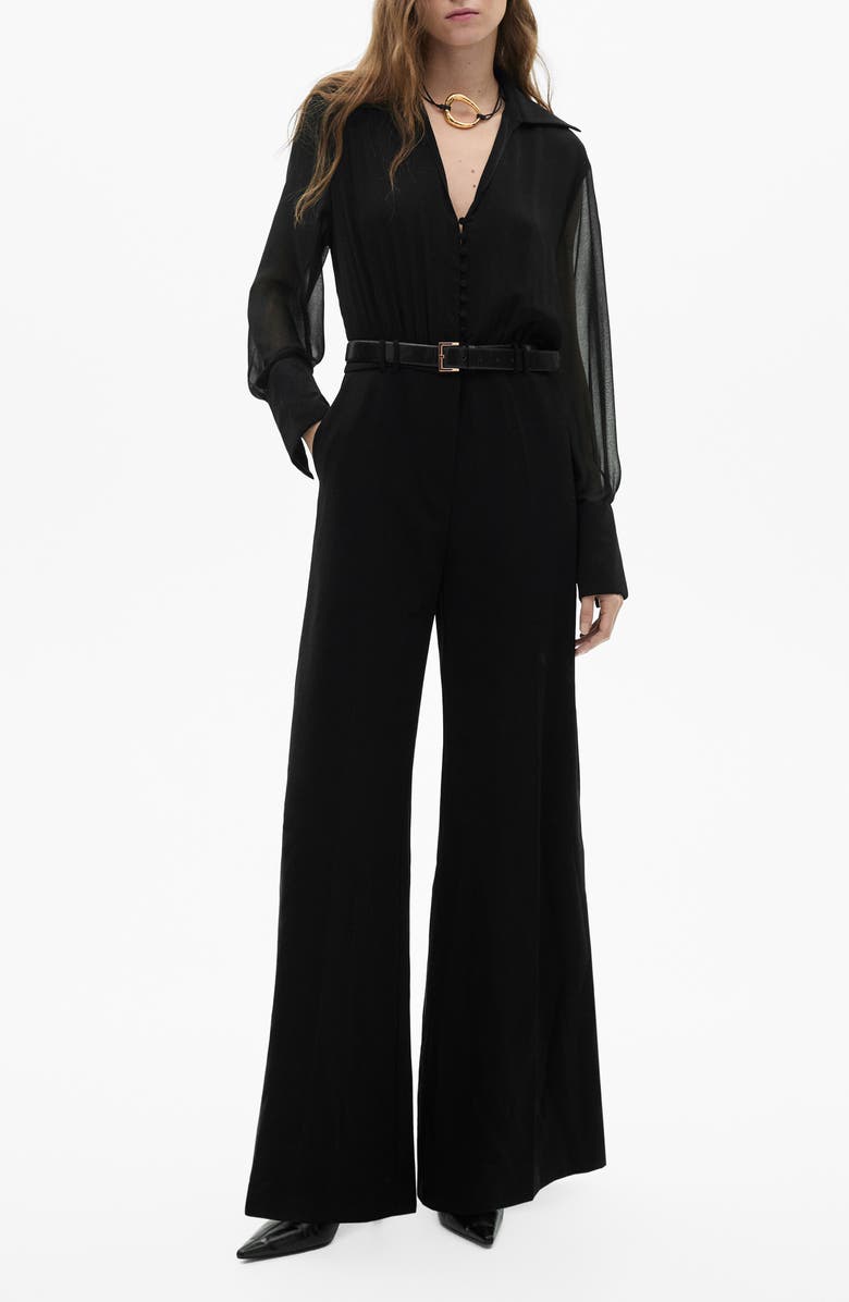 MANGO Semitransparent Long Sleeve Jumpsuit, Main, color,