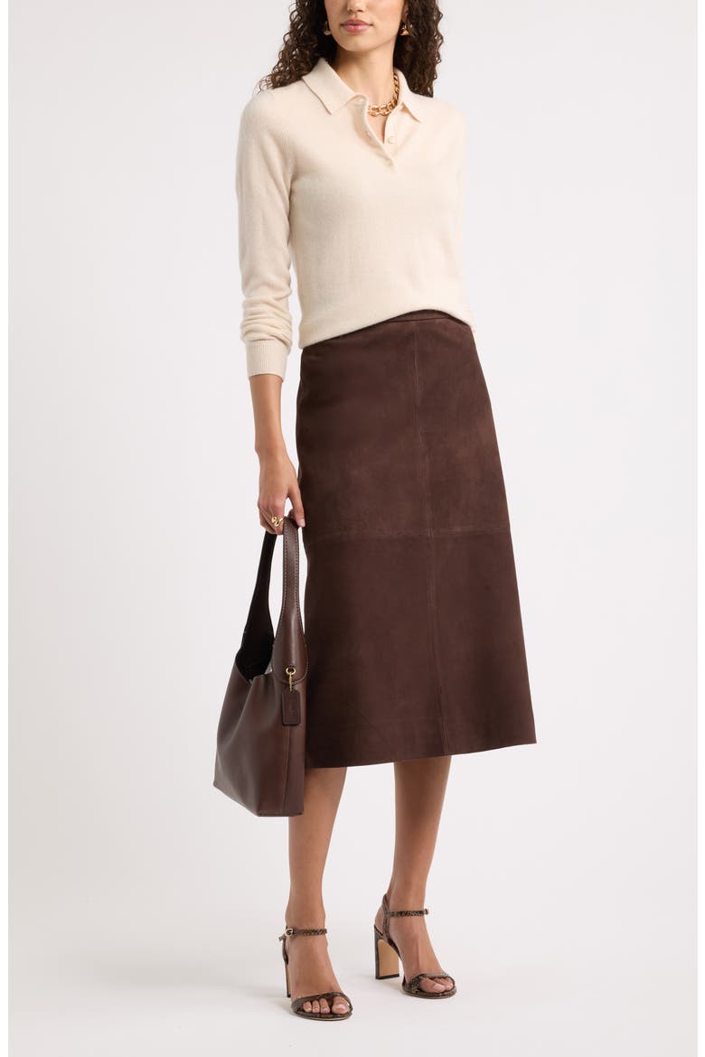 A-Line Suede Midi Skirt, Alternate, color, BROWN COFFEE