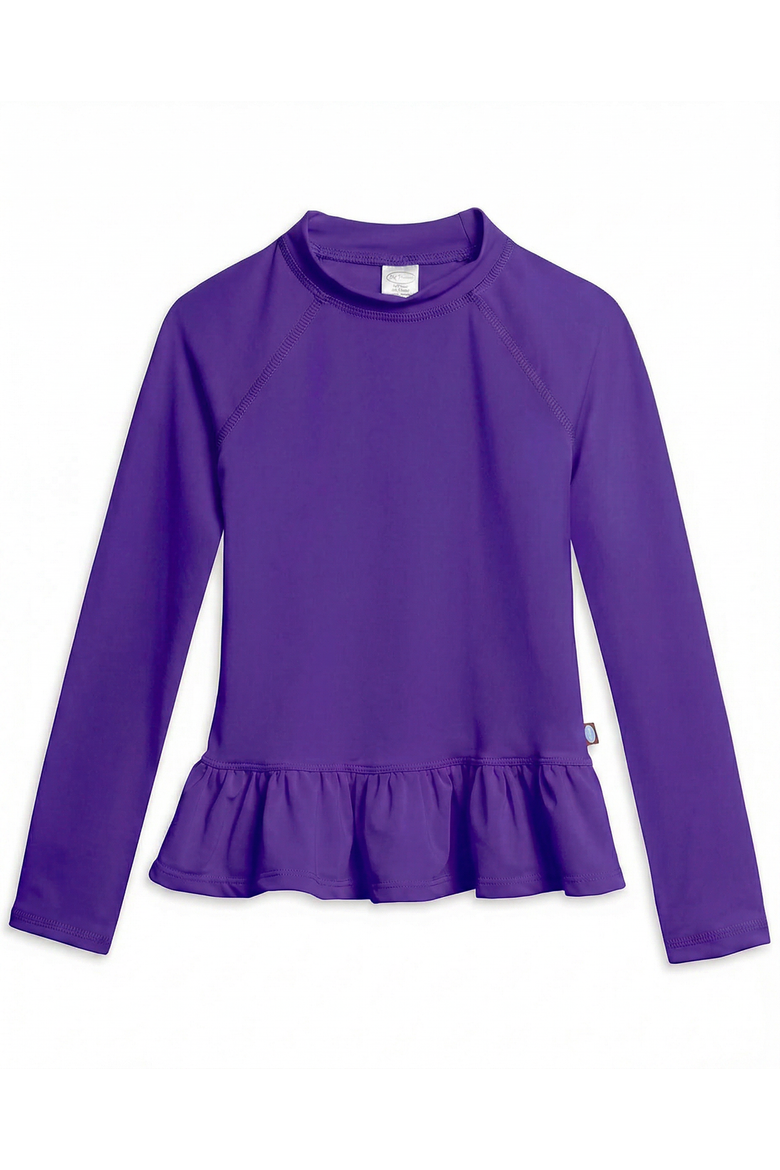 Girls Swim Peplum UPF 50+ Long Sleeve Rashguard Tee, Main, color, Purple