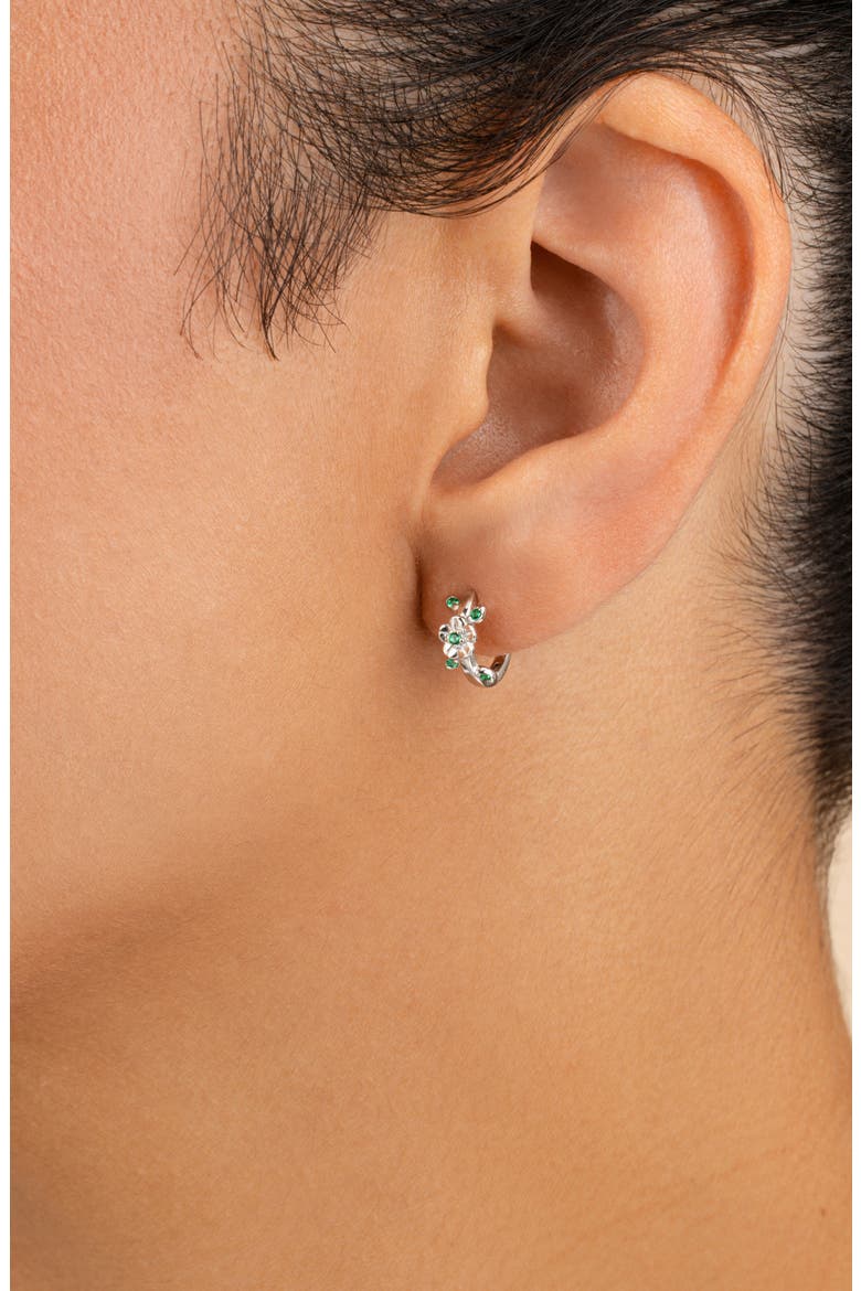 Cambrie Cubic Zirconia Flower Hoop Earrings, Alternate, color, SILVER