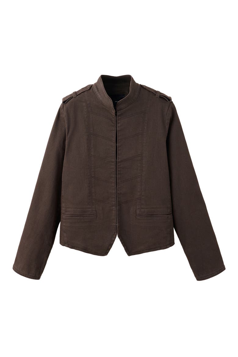 Stretch Denim Military Jacket, Main, color, CHOCOLATE