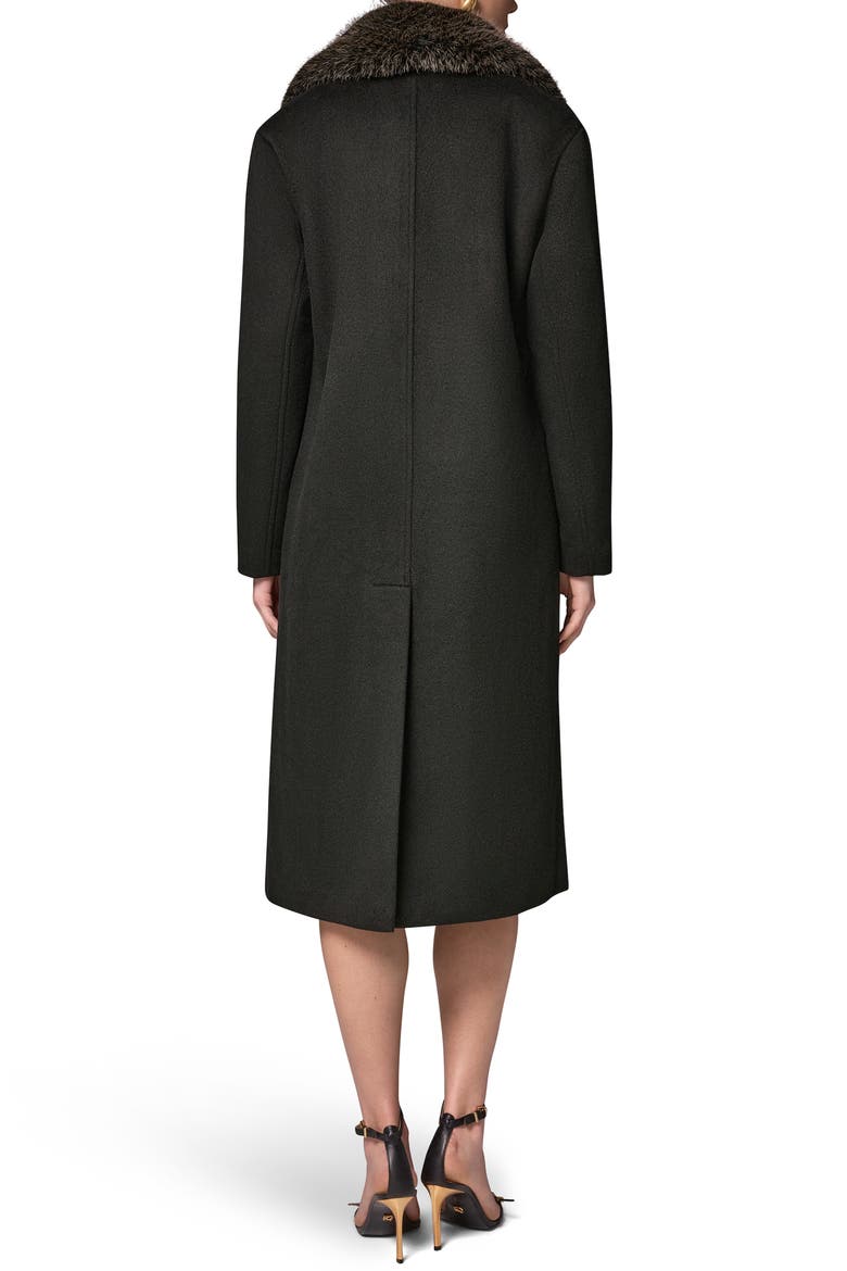 Double Breasted Slouch Coat with Faux Fur Collar, Alternate, color, BLACK