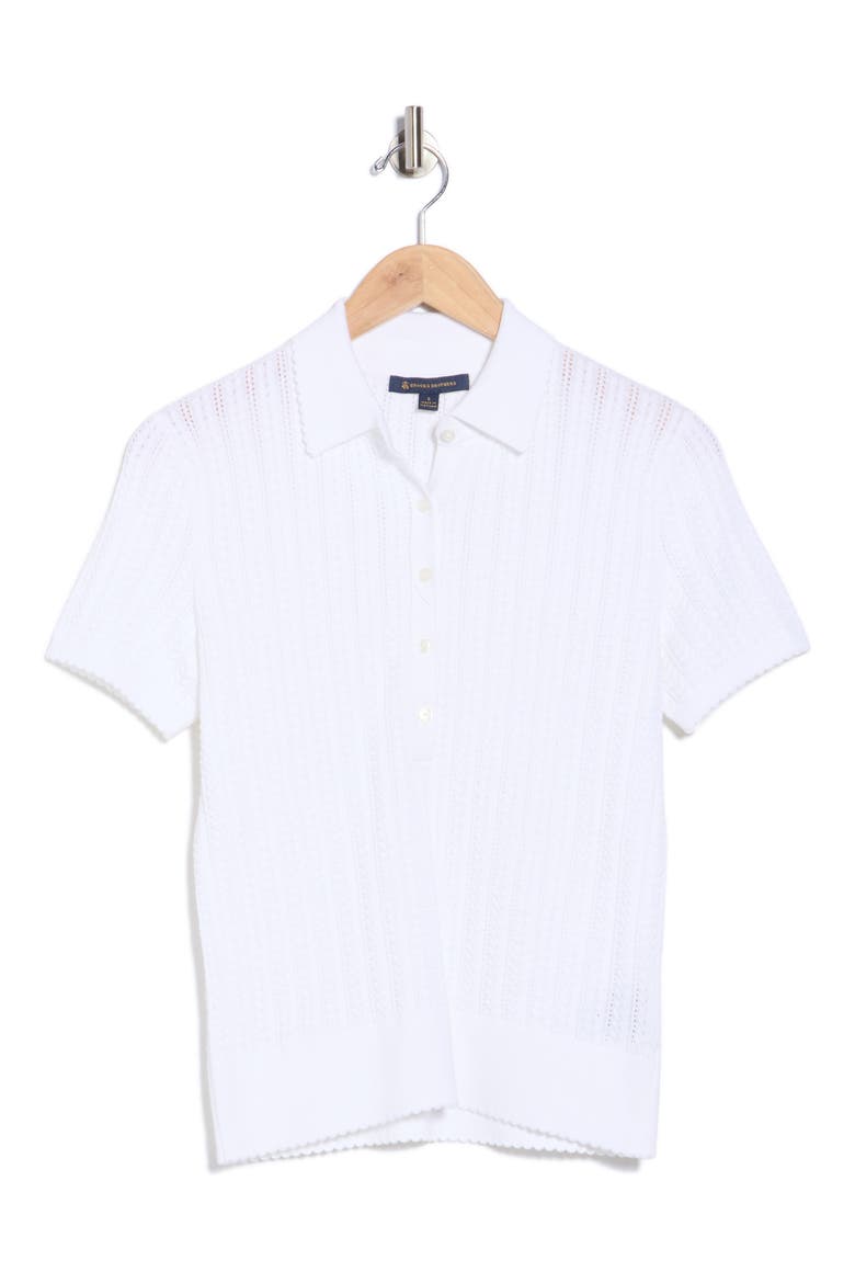 Pointelle Stitch Button-Up Polo, Alternate, color, WHITE
