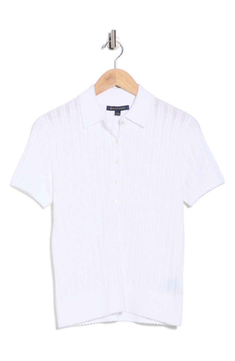 Brooks Brothers Pointelle Stitch Button-Up Polo, Alternate, color, White