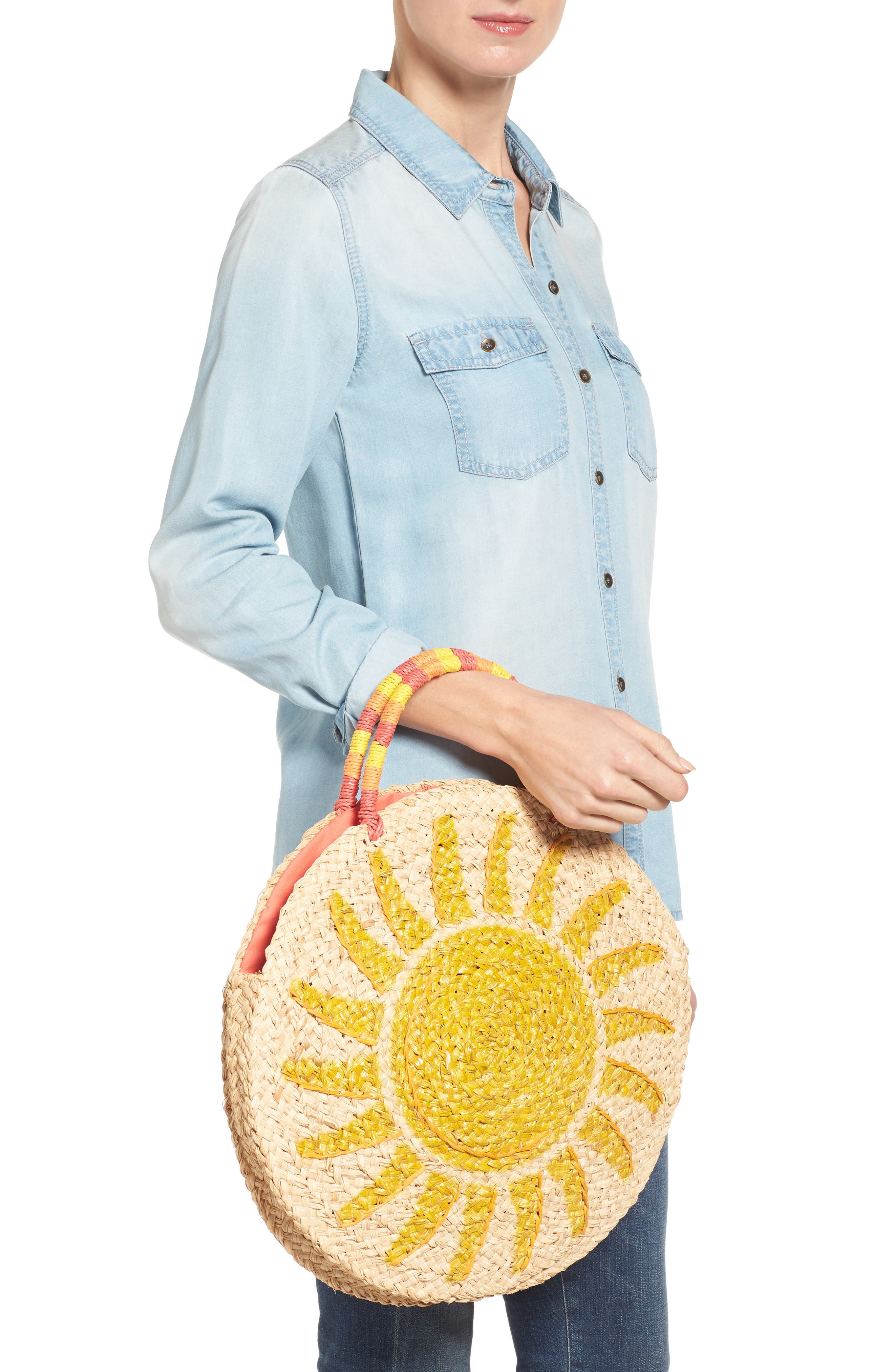 Nordstrom Shine Raffia Circular Tote, Alternate, color, 