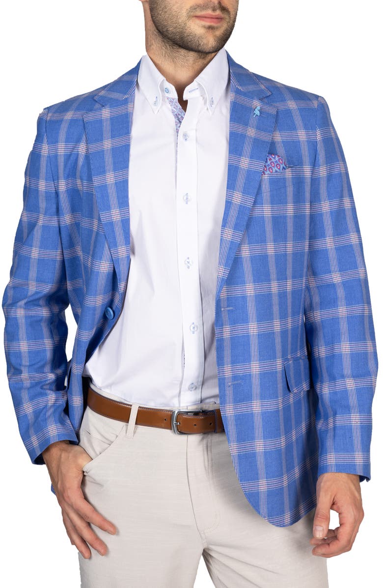 TailorByrd Windowpane Plaid Two Button Notch Lapel Blazer, Alternate, color, Royal