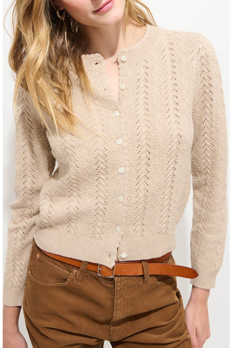 Gracie Pointelle Wool & Cotton Cardigan, Main, color, LIGHT CAMEL