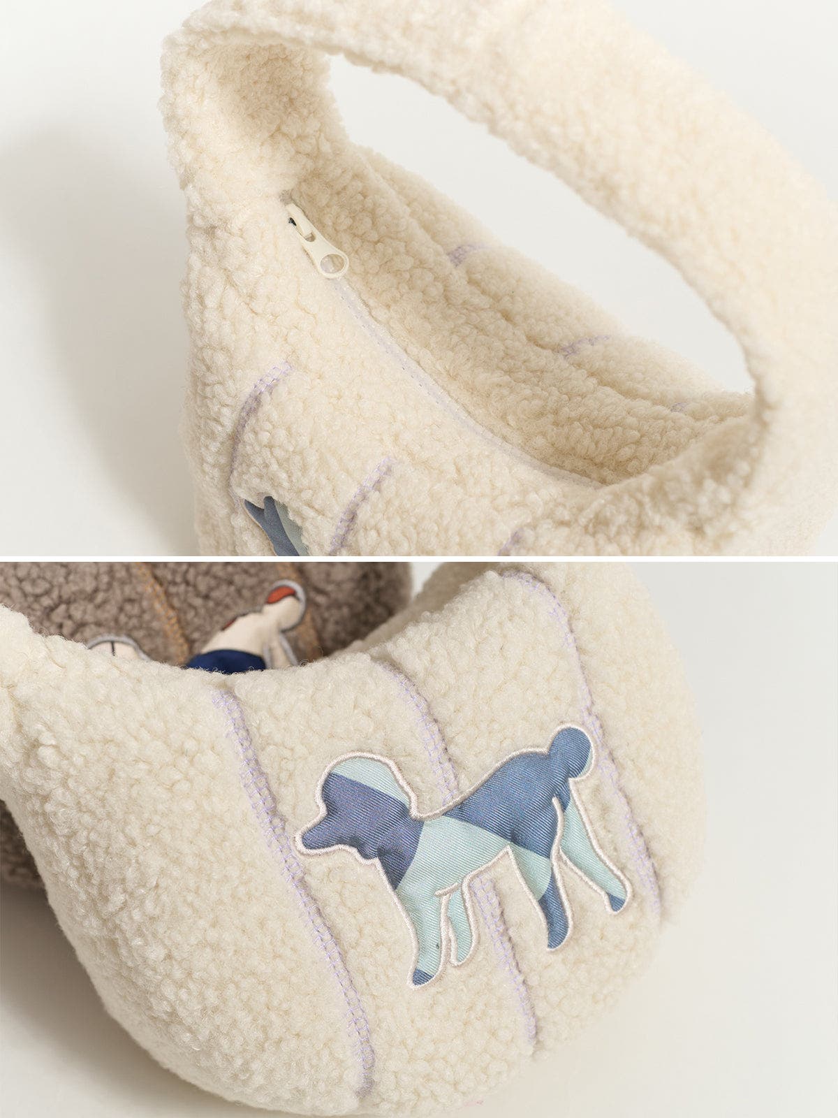 Lost Pattern NYC "Pan Pan" Half Moon Shearling Bag, Alternate, color, White