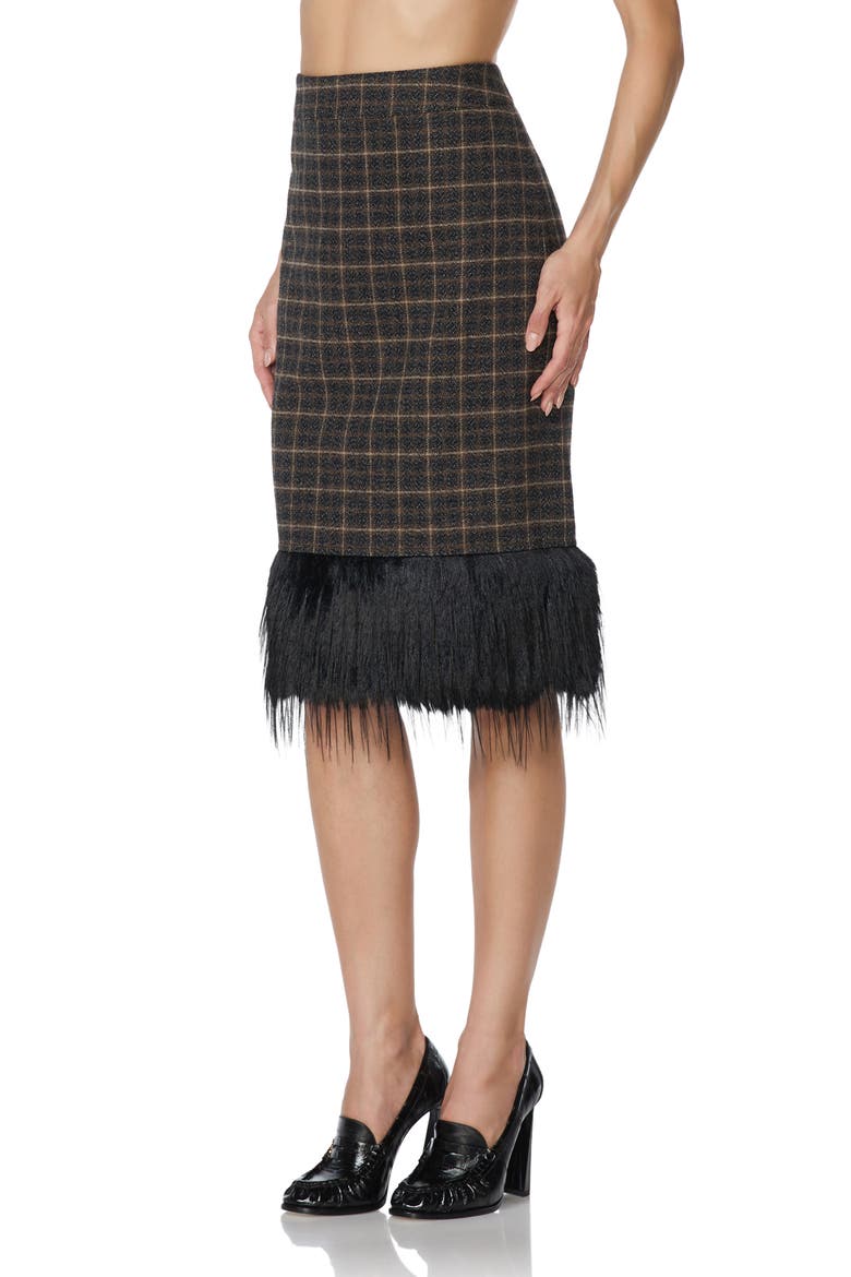 Midi Skirt with Faux Fur Hem, Alternate, color, CHARCOAL PLAID WITH FUR