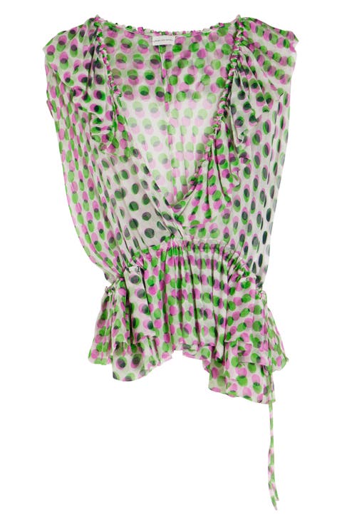 Cally Bis Optical Layered Polka Dot Silk Chiffon Peplum top