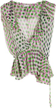 Dries Van Noten Cally Bis Optical Layered Polka Dot Silk Chiffon Peplum top
