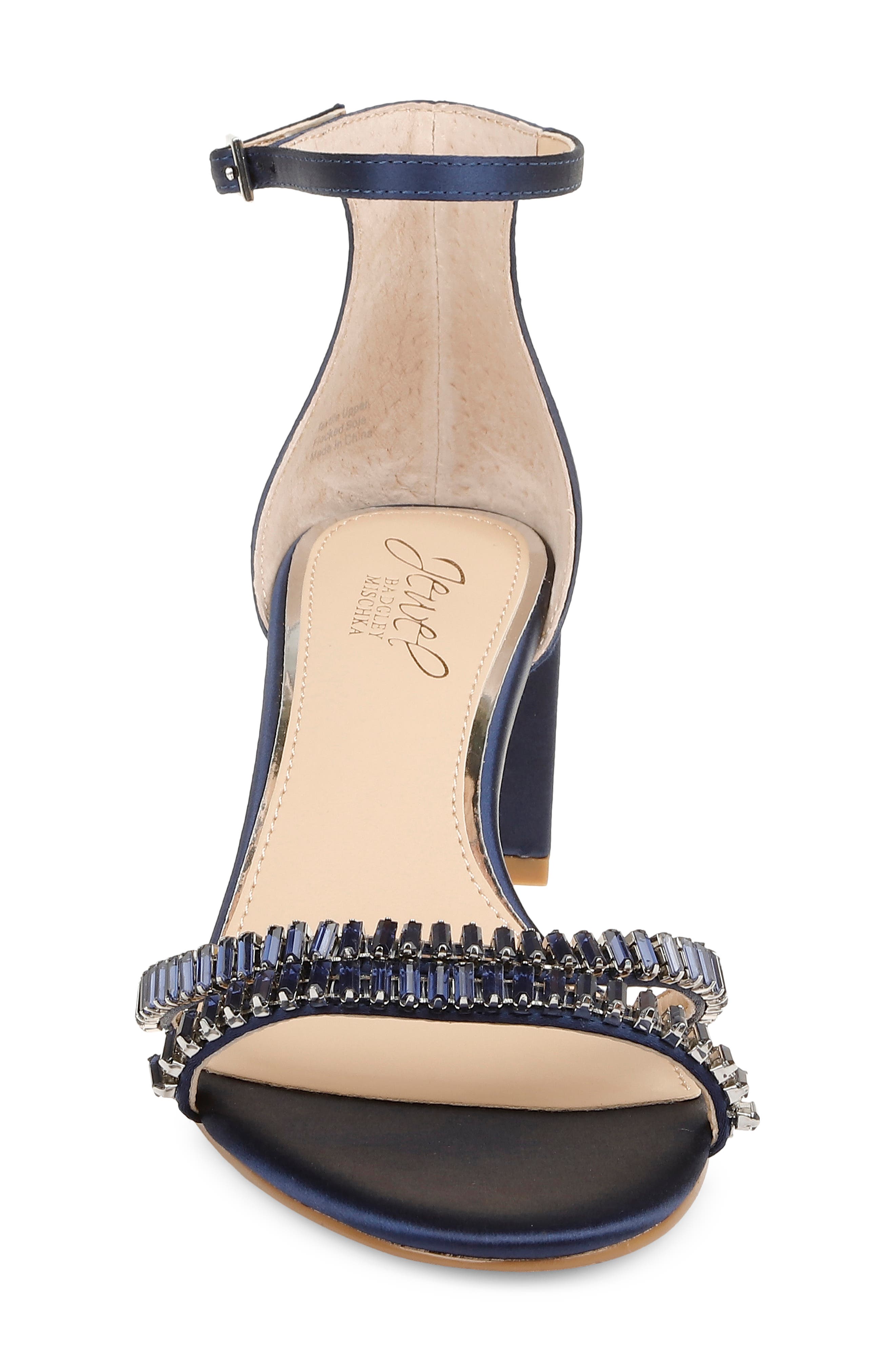 Jewel Badgley Mischka Joanne Embellished Block Heel Sandal, Alternate, color, Navy