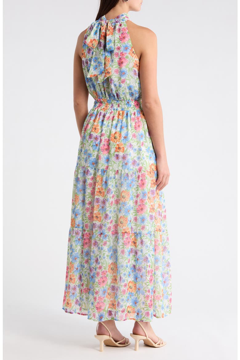 Ezia Garden Jetter Halter Maxi Dress, Alternate, color, BLUE-PINK-YELLOW