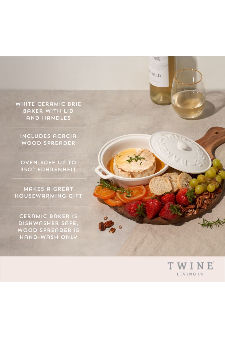 Ceramic Brie Baker & Wood Spreader Set, Alternate, color, White