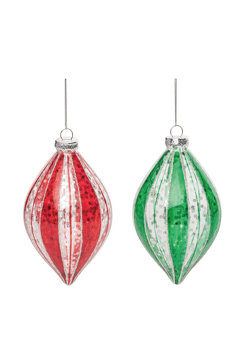 Multicolored Christmas Swirl Ornament Set of 2 Glass, Main, color, Multicolored