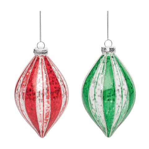 Multicolored Christmas Swirl Ornament Set of 2 Glass