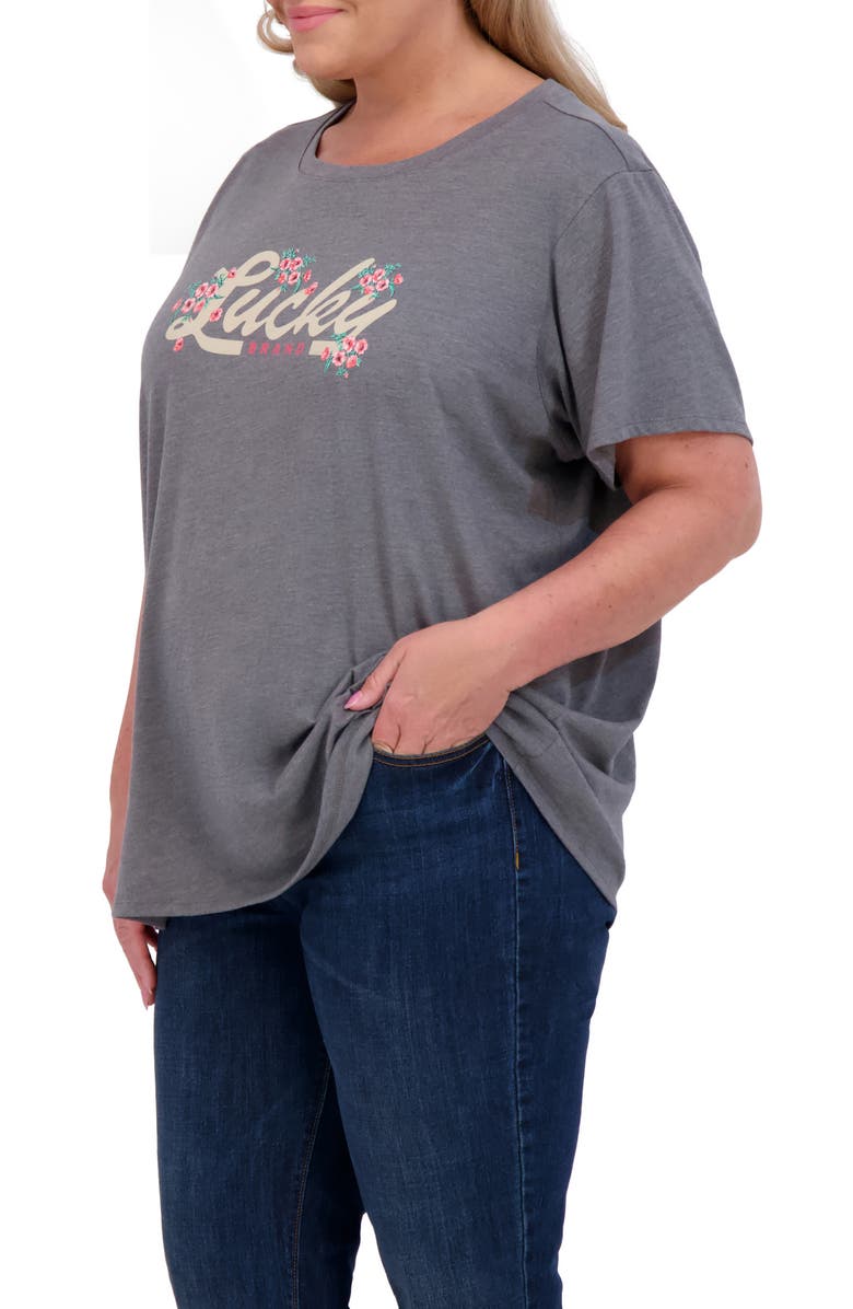 Lucky Brand Floral Logo Graphic T-Shirt, Alternate, color, Iron Ore