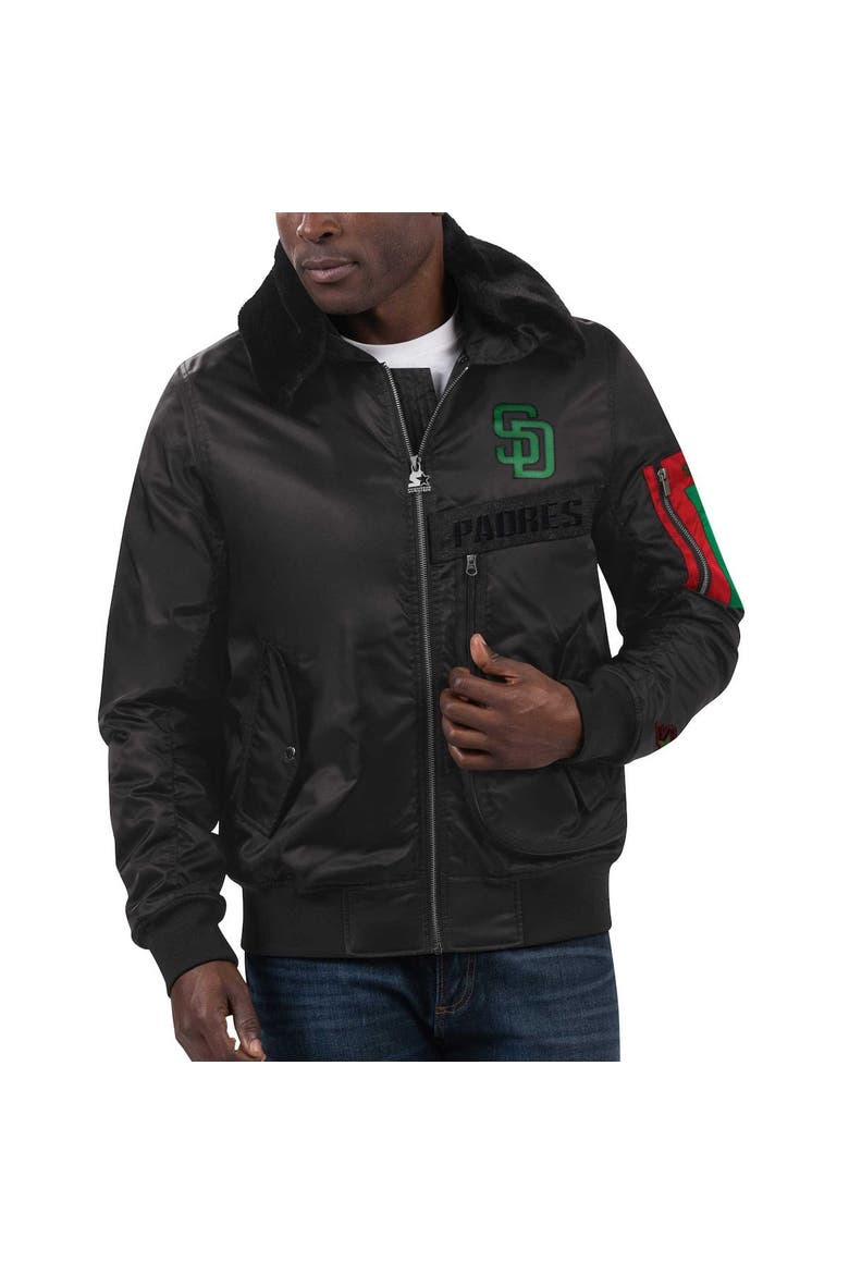 Men's Starter x Ty Mopkins Black San Diego Padres Black History Month Satin Full-Zip Jacket, Alternate, color, Black
