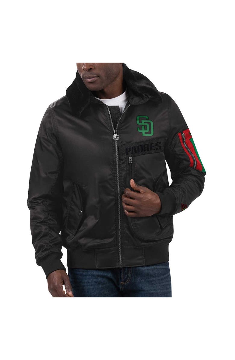 STARTER Men's Starter x Ty Mopkins Black San Diego Padres Black History Month Satin Full-Zip Jacket, Alternate, color, Black