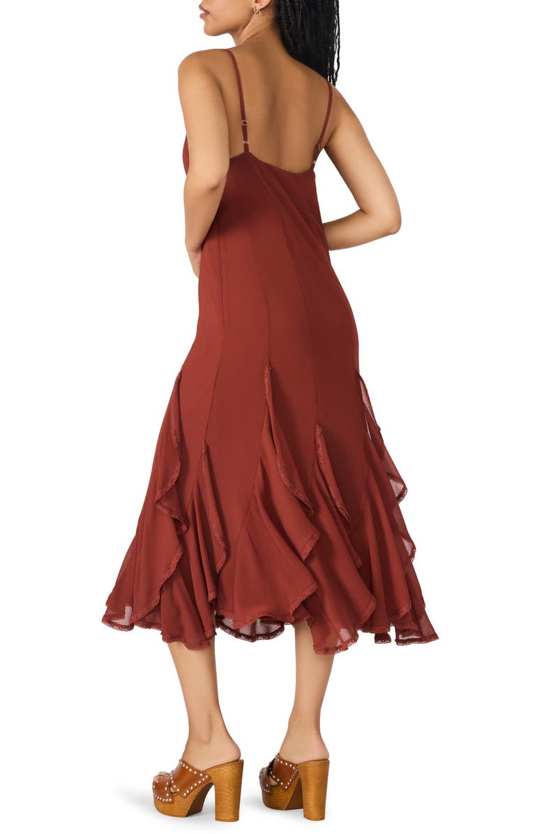 Steve Madden Inari Ruffle Midi Dress, Alternate, color, Dusty Brick