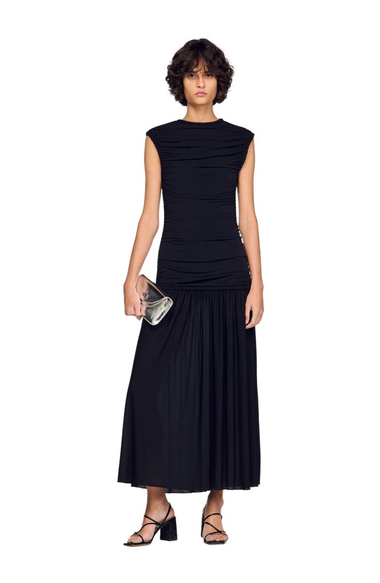 SANDRO Draped maxi dress, Alternate, color, Black