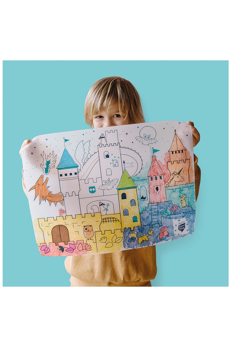 Castle Reusable Coloring Mat & Washable Markers, Alternate, color, MULTI
