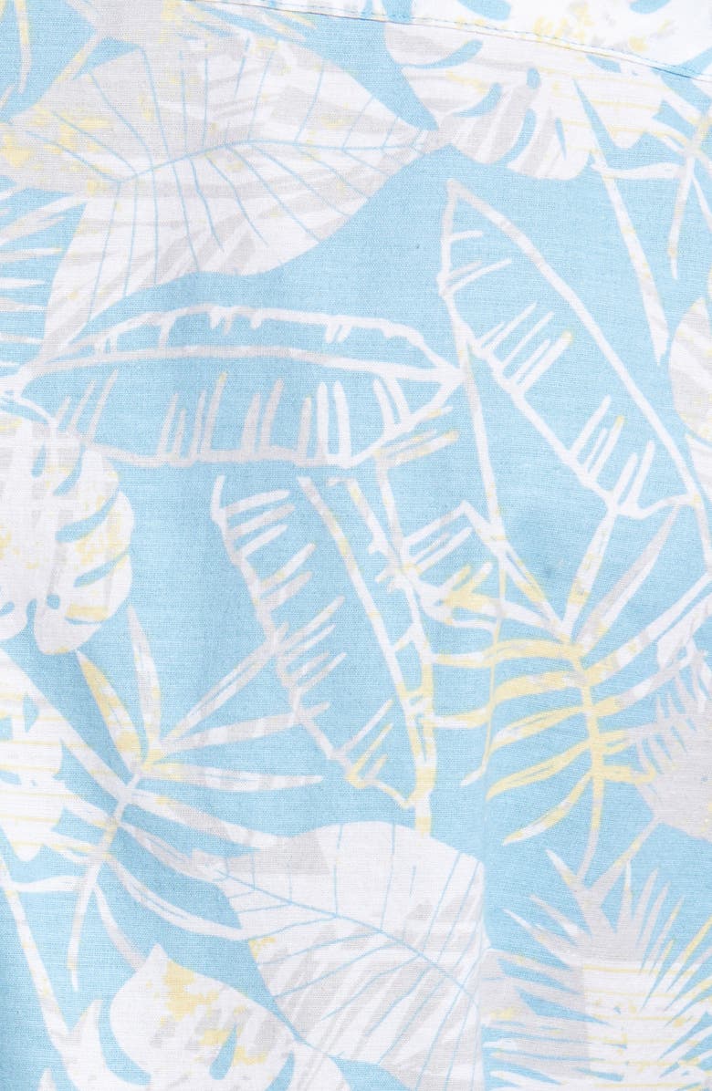 TravisMathew Men's Lift a Glass Leaf Print Stretch Short Sleeve Button-Up Shirt, Alternate, color,