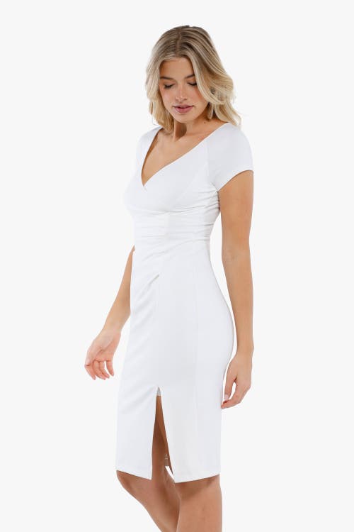 Popilush Shapewear Short Sleeve Perfect Form Sheath Dress In Linen White