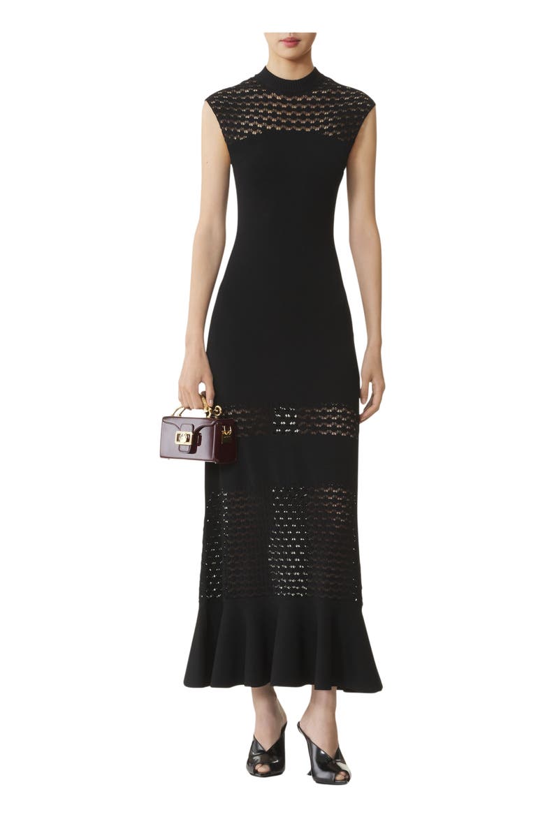 Lace Detail Dress In Viscose, Main, color, Black