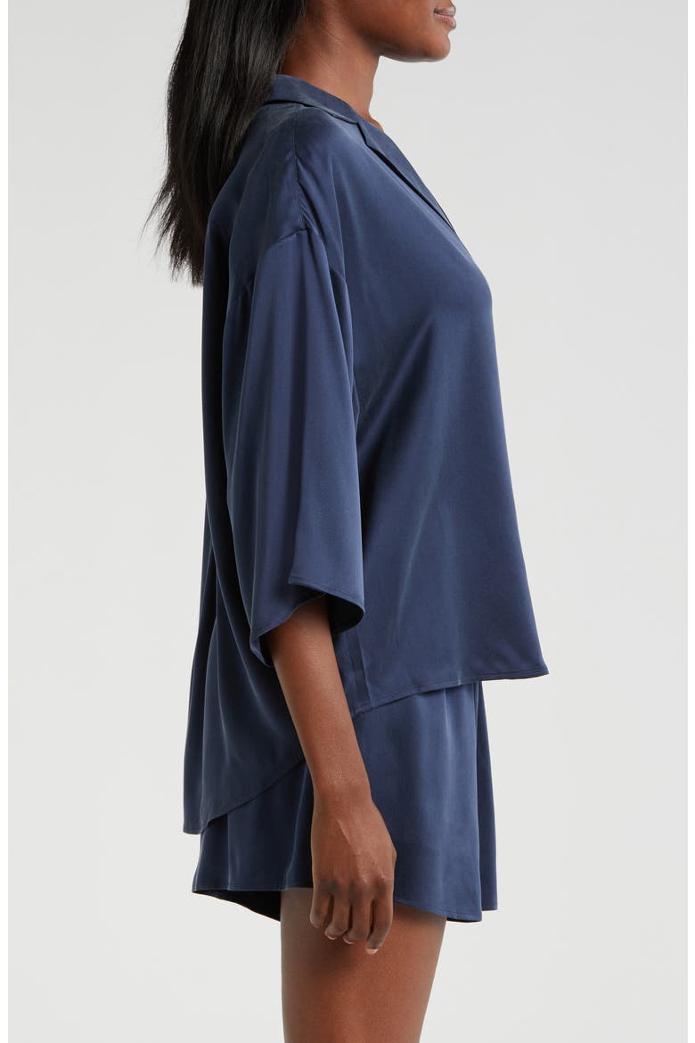 Washable Silk Button-Up Short Pajamas, Alternate, color, DEEP BLUE