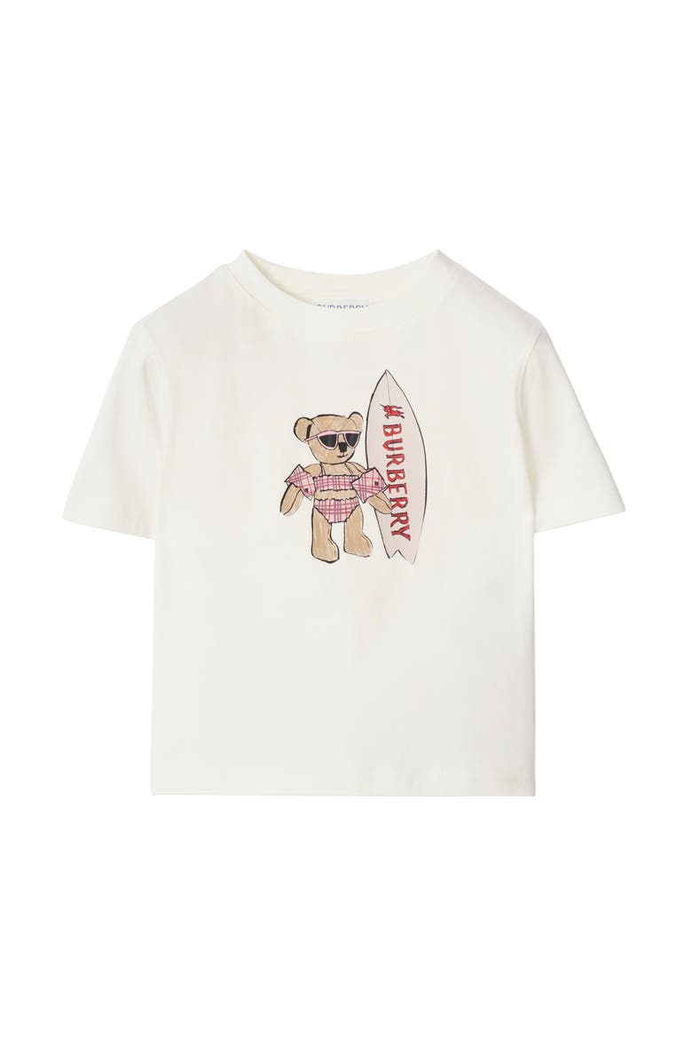Burberry Surfer Bear Cotton T-shirt, Main, color, Chalk White
