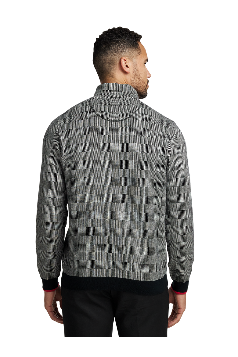 Cotton Quarter Zip Mock Neck Sweater, Alternate, color, BLACK/WHITE GLEN PLAID