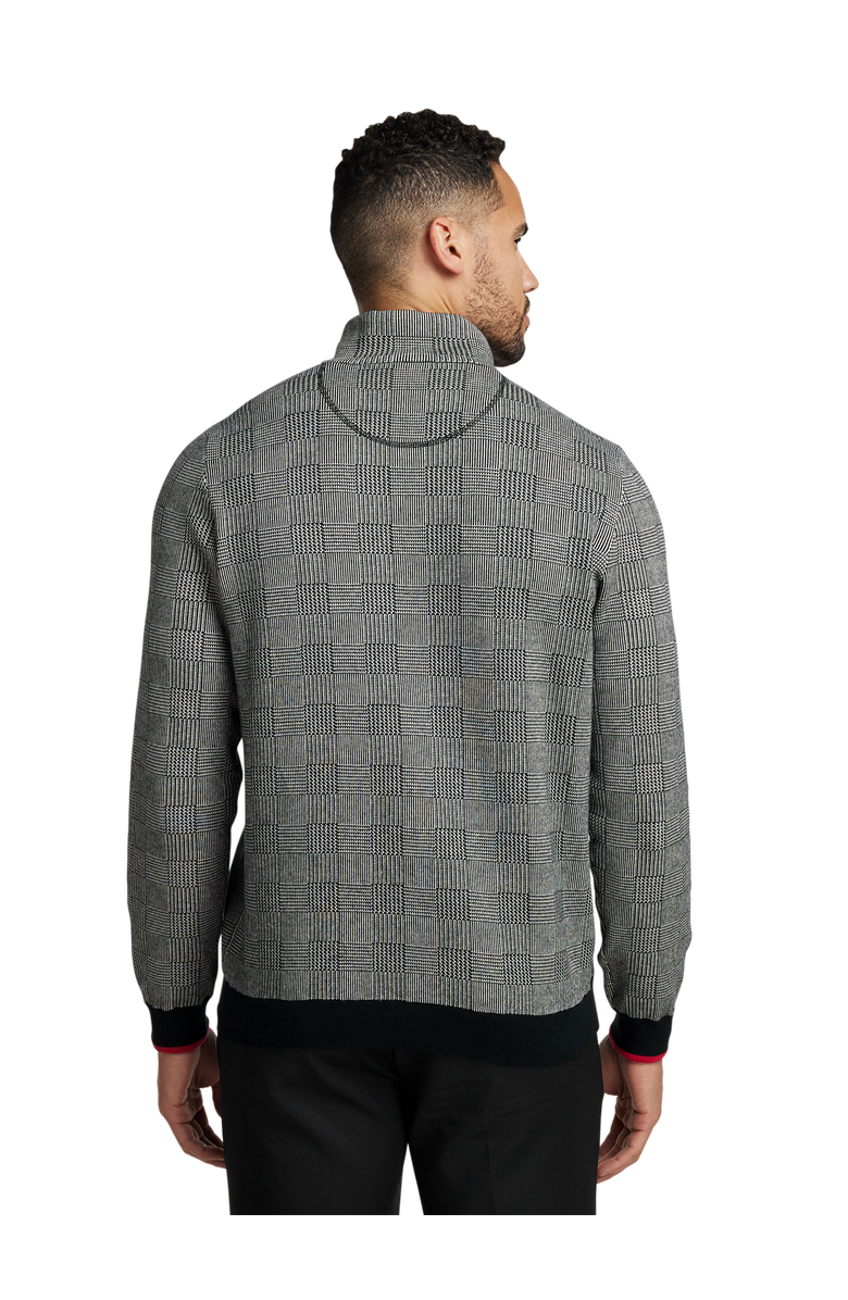 Paul Fredrick Cotton Quarter Zip Mock Neck Sweater, Alternate, color, Black/White Glen Plaid